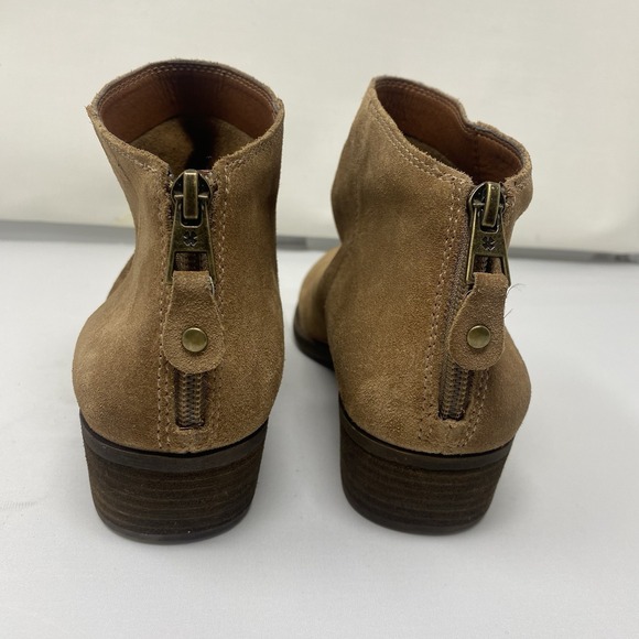 Lucky Brand Womens Ankle Shoes 9.5 Bootie Brown Leather LP-BELVVA Zip Block Heel - Picture 6 of 14